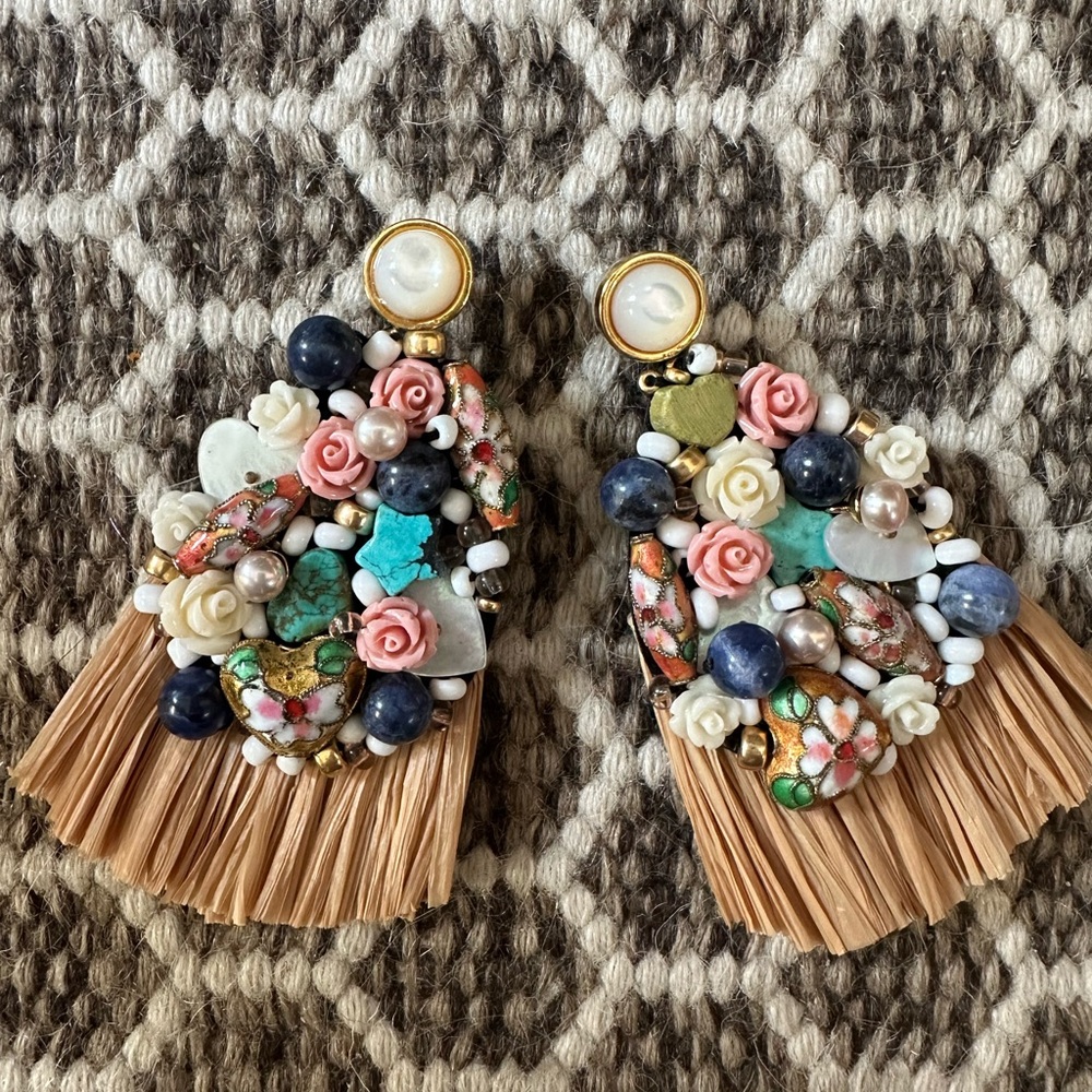 Pink and Blue Floral Stud Earrings with Crystal Accents
